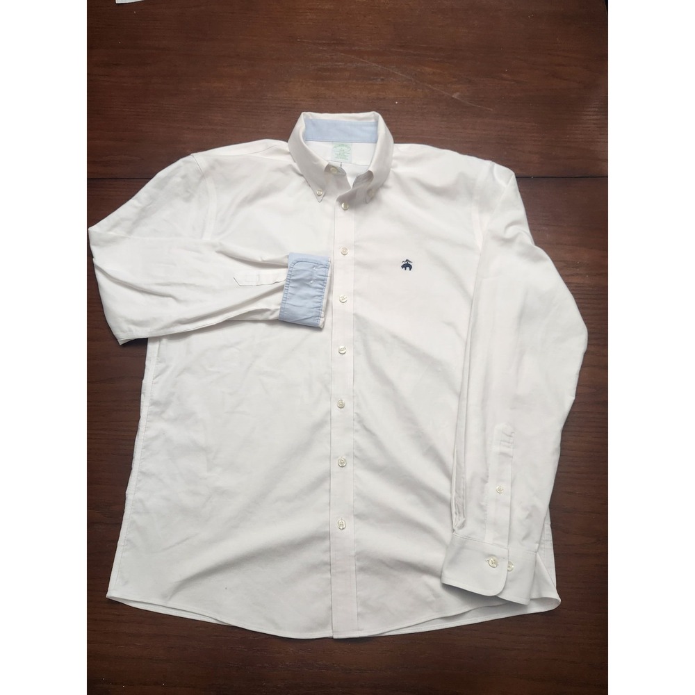 Brooks Brothers Shirt Mens Large White Knit Stretch Non Iron Button Down Slim